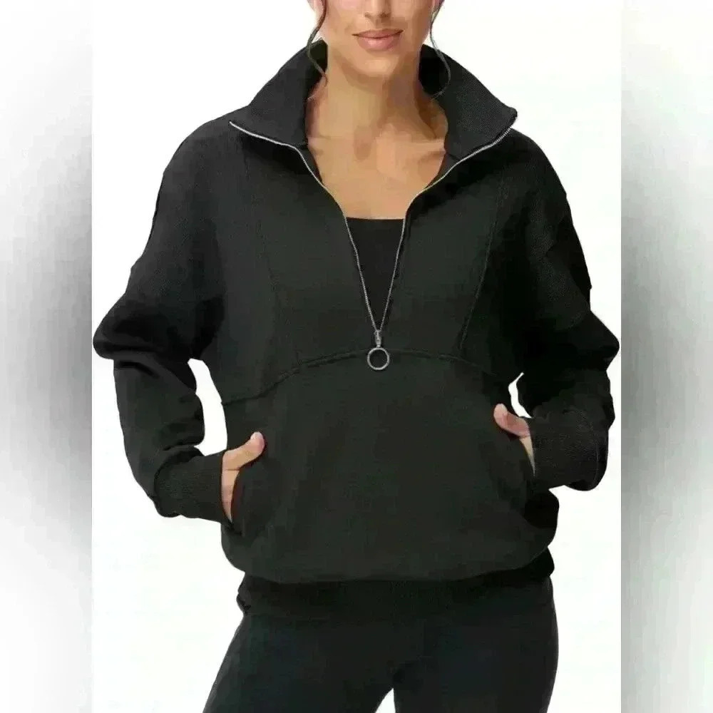 Amazon YKR Black Oversized Sweatshirt Half Zip Hoodie Fleece Pullover | Size S